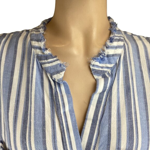 Cloth & Stone Anthropologie Dress Tunic Size Medium Striped Frayed Linen Blend - Picture 7 of 10